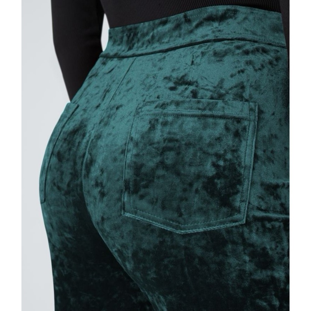 NWT Halara High Waisted Pockets Straight Leg Velvet Casual Pants‎ green small - Picture 4 of 16